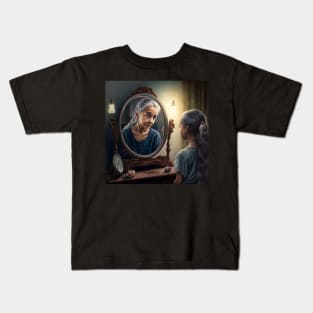 Little girl looking at mirror Kids T-Shirt